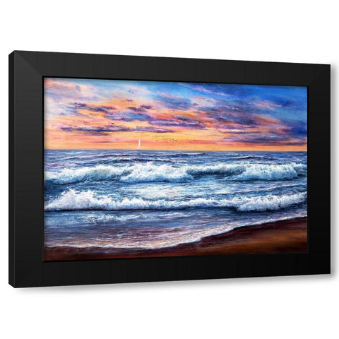 Sunset Over Ocean Black Modern Wood Framed Art Print with Double Matting by Dimitrov, Boyan