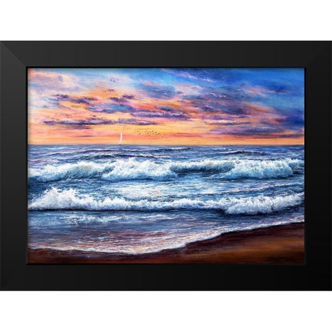 Sunset Over Ocean Black Modern Wood Framed Art Print by Dimitrov, Boyan
