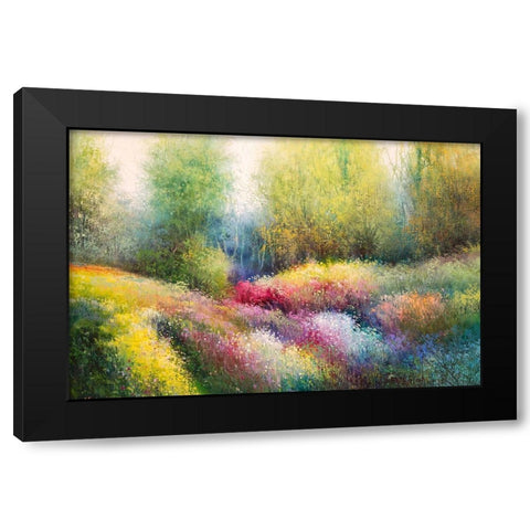 Spring Meadow with Flowers Black Modern Wood Framed Art Print by Rossi, Giorgio