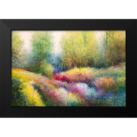 Spring Meadow with Flowers Black Modern Wood Framed Art Print by Rossi, Giorgio
