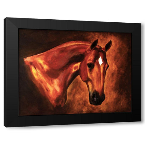Chestnut Stallion Black Modern Wood Framed Art Print by Anonymous