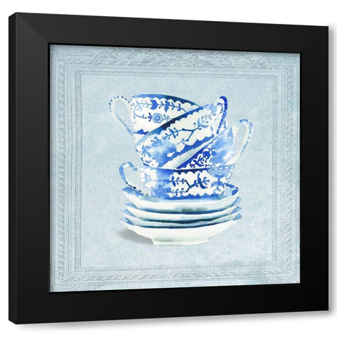 Stacked Tea Cups and Saucers Black Modern Wood Framed Art Print with Double Matting by Dolzhenko, Anna