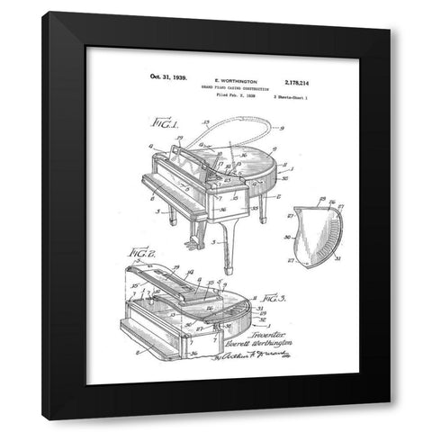 Piano Diagram Black Modern Wood Framed Art Print with Double Matting by Anonymous