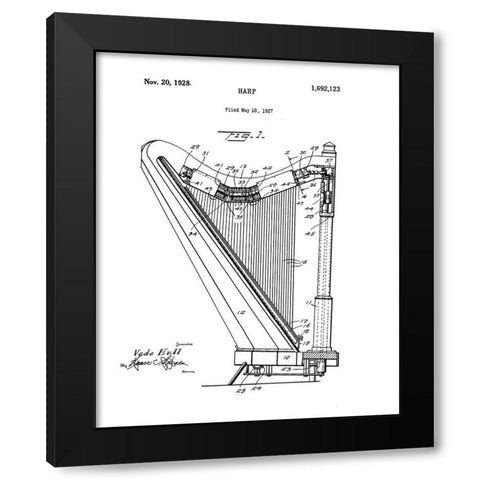 Harp Diagram Black Modern Wood Framed Art Print by Anonymous
