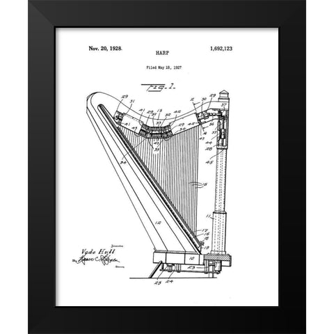 Harp Diagram Black Modern Wood Framed Art Print by Anonymous