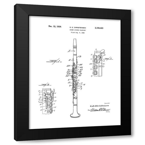 Clarinet Diagram Black Modern Wood Framed Art Print by Anonymous