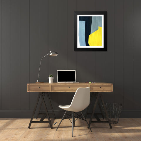 Yellow and Grey Abstract Black Modern Wood Framed Art Print by Inuit