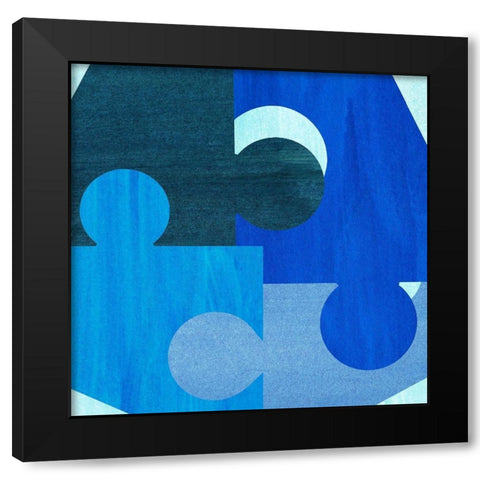 Blue and Teal Pattern Black Modern Wood Framed Art Print with Double Matting by Inuit