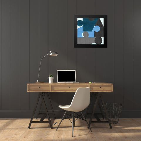 Blue Gray Pattern Black Modern Wood Framed Art Print by Inuit