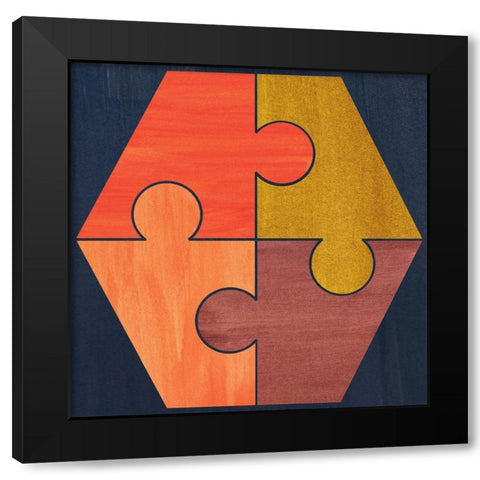 Patterned Hexagon Black Modern Wood Framed Art Print with Double Matting by Inuit
