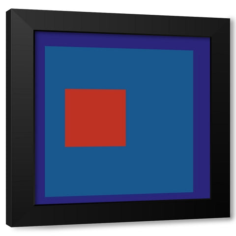 Red Square on Blue Black Modern Wood Framed Art Print with Double Matting by Inuit