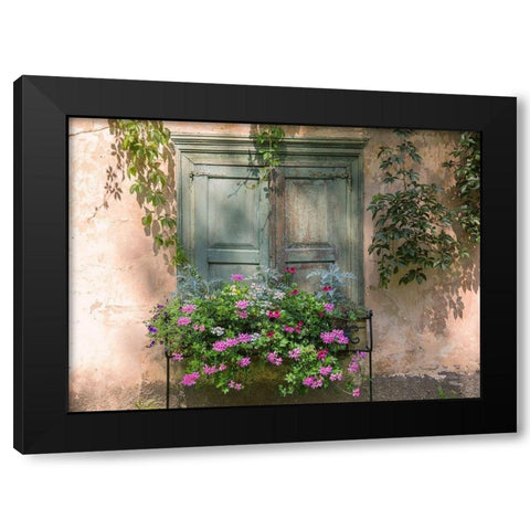 Retro Window and Flowers Black Modern Wood Framed Art Print by Volcjoks, Edijs