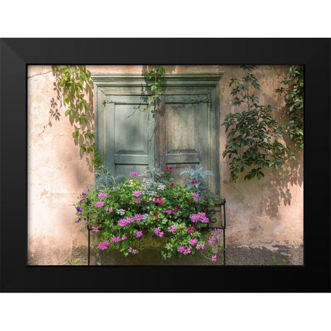 Retro Window and Flowers Black Modern Wood Framed Art Print by Volcjoks, Edijs