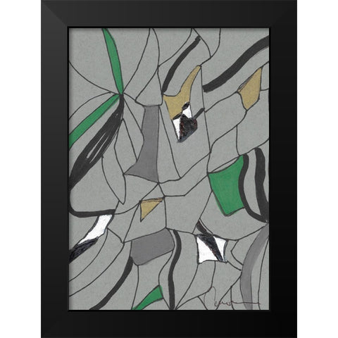 Abstract Grey and Green Black Modern Wood Framed Art Print by Carroccio, Lisa