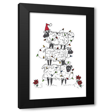 Stacked Sheep at Christmas Black Modern Wood Framed Art Print with Double Matting by Carroccio, Lisa