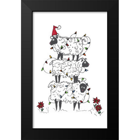 Stacked Sheep at Christmas Black Modern Wood Framed Art Print by Carroccio, Lisa
