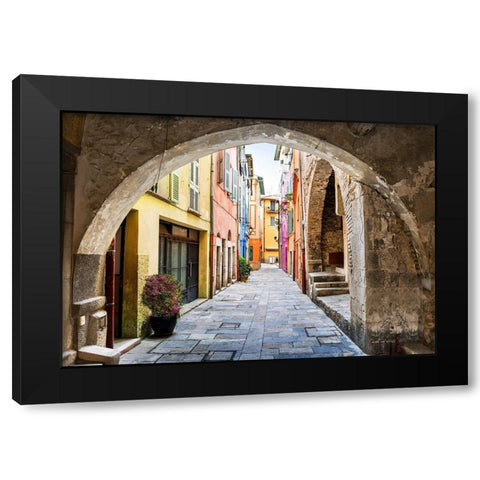 French Riviera Street Scene Black Modern Wood Framed Art Print by Elisseeva, Elena