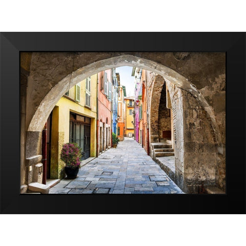 French Riviera Street Scene Black Modern Wood Framed Art Print by Elisseeva, Elena