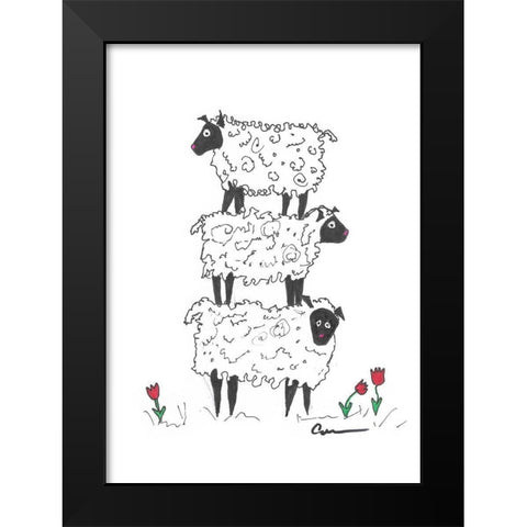 Stacked Sheep  Black Modern Wood Framed Art Print by Carroccio, Lisa