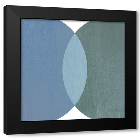 Abstract Circles Blue Black Modern Wood Framed Art Print with Double Matting by Inuit