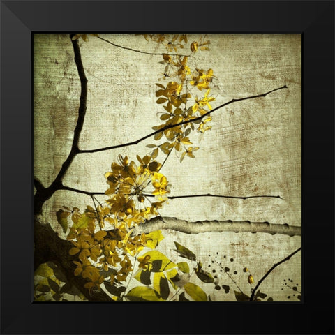 Yellow Kerala Blossoms Black Modern Wood Framed Art Print by Anonymous
