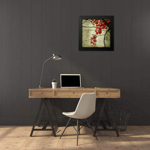 Red Kerala Blossoms Black Modern Wood Framed Art Print by Anonymous