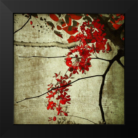 Red Kerala Blossoms Black Modern Wood Framed Art Print by Anonymous