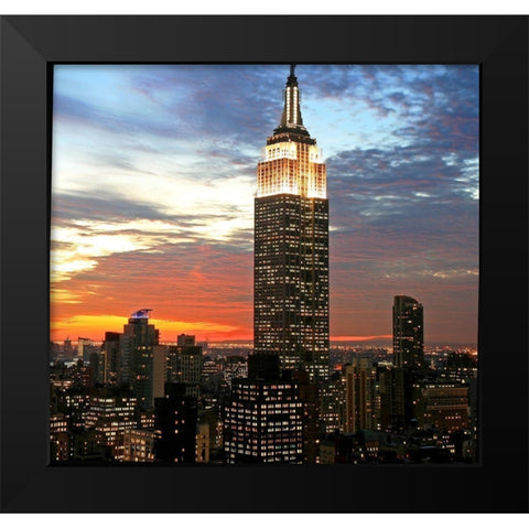 Empire State Evening Black Modern Wood Framed Art Print by Anonymous