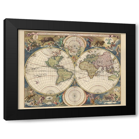 Terrarium Orbis Tabula Black Modern Wood Framed Art Print by Visscher, Nicholas
