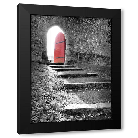Red Door Top of the Stairs Black Modern Wood Framed Art Print with Double Matting by Anonymous