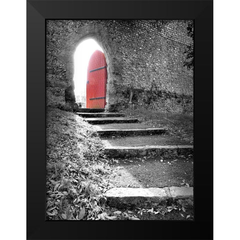 Red Door Top of the Stairs Black Modern Wood Framed Art Print by Anonymous