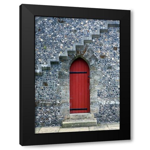 Red Door Under the Stairs Black Modern Wood Framed Art Print by Anonymous
