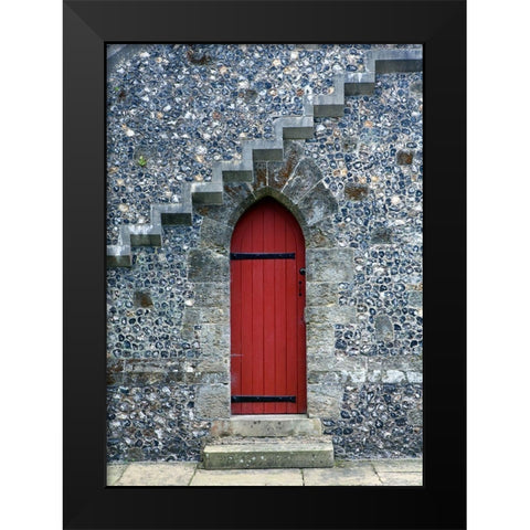 Red Door Under the Stairs Black Modern Wood Framed Art Print by Anonymous