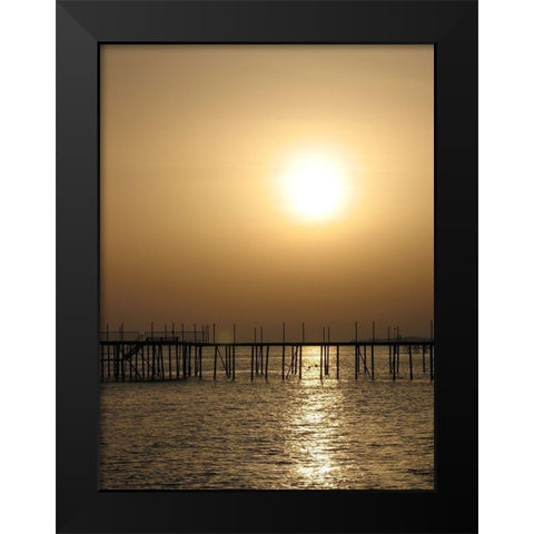 Golden Sunset Black Modern Wood Framed Art Print by Anonymous