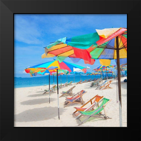 Parasols on a Tropic Isle Black Modern Wood Framed Art Print by Mosin