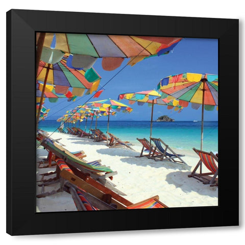 Parasols on a Tropic Isle II Black Modern Wood Framed Art Print by Mosin