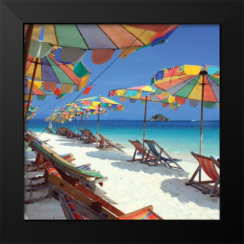 Parasols on a Tropic Isle II Black Modern Wood Framed Art Print by Mosin