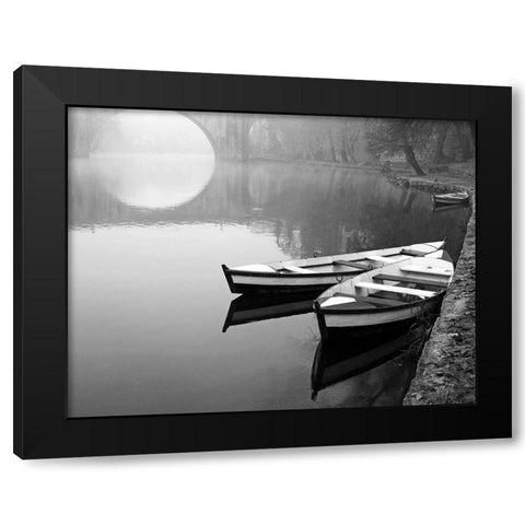 Moonlit Mooring Black Modern Wood Framed Art Print by Anonymous