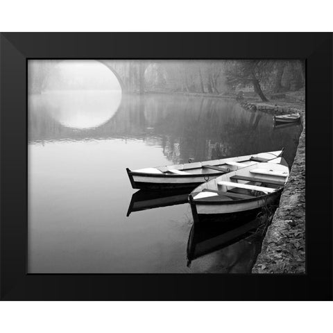 Moonlit Mooring Black Modern Wood Framed Art Print by Anonymous