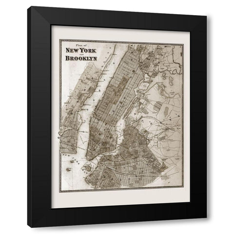 The Plan of New York and Brooklyn, 1867 Black Modern Wood Framed Art Print with Double Matting by Anonymous