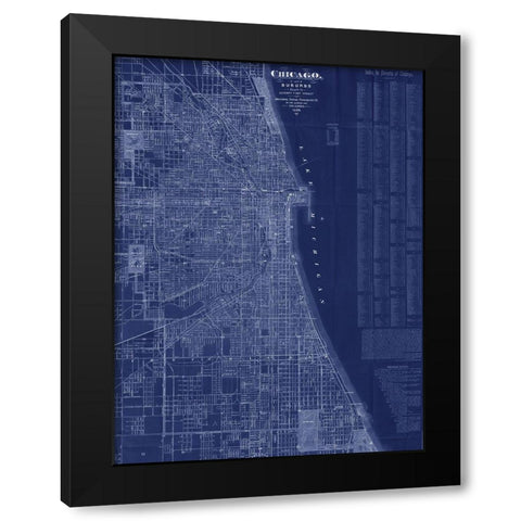 Antique Map of Chicago (blue) Black Modern Wood Framed Art Print by Blanchard