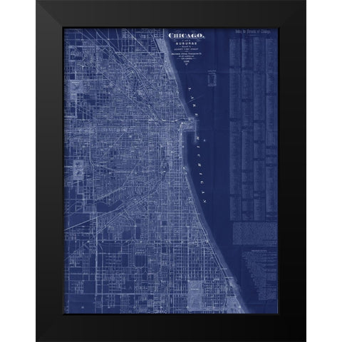 Antique Map of Chicago (blue) Black Modern Wood Framed Art Print by Blanchard