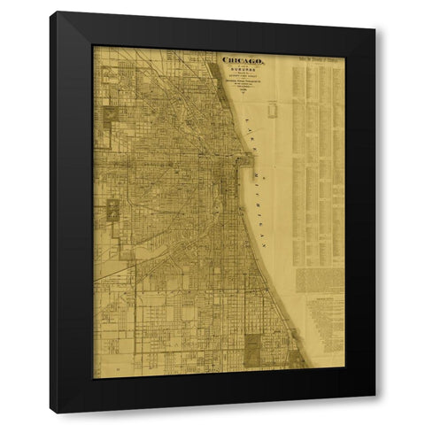 Antique Map of Chicago (neutral) Black Modern Wood Framed Art Print with Double Matting by Blanchard