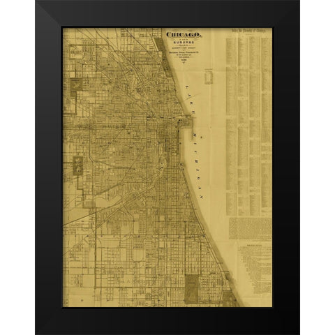 Antique Map of Chicago (neutral) Black Modern Wood Framed Art Print by Blanchard