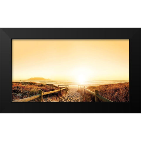 Sunset Beach Path Black Modern Wood Framed Art Print by Anonymous