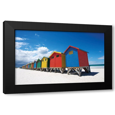Rainbow Beach Huts Black Modern Wood Framed Art Print by Bradfield, N.