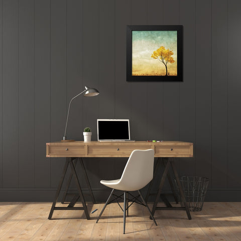 Golden Tree in the Meadow Black Modern Wood Framed Art Print by Anonymous