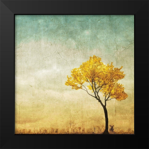 Golden Tree in the Meadow Black Modern Wood Framed Art Print by Anonymous