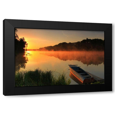 Fishermans Cove, Color Black Modern Wood Framed Art Print with Double Matting by Anonymous