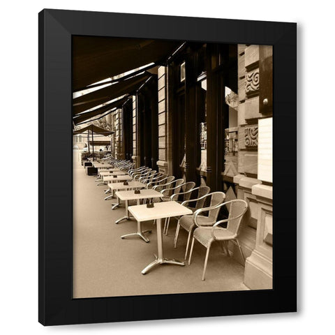 Cafe Under the Canopy Black Modern Wood Framed Art Print with Double Matting by Anonymous